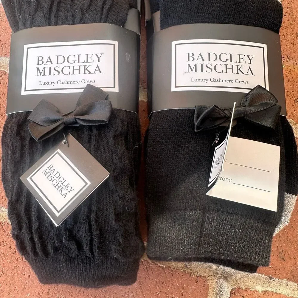 Badgley Mischka Luxury Cashmere Socks 4-Pair Set black Womens sz 6-10 NEW